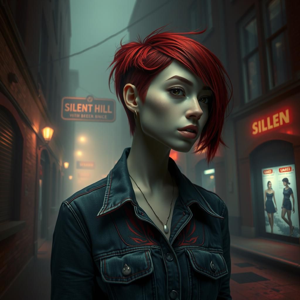 Redhead in Silent Hill: Surreal Digital Art