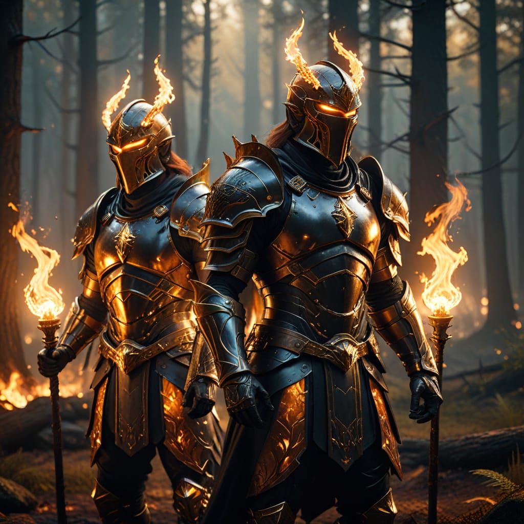 Epic Fantasy Warriors Stand United in Golden Light