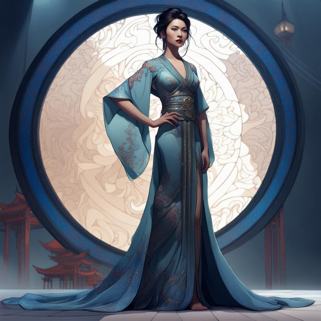 Fantasy Gown Fashion Sketch in Japanese Setting