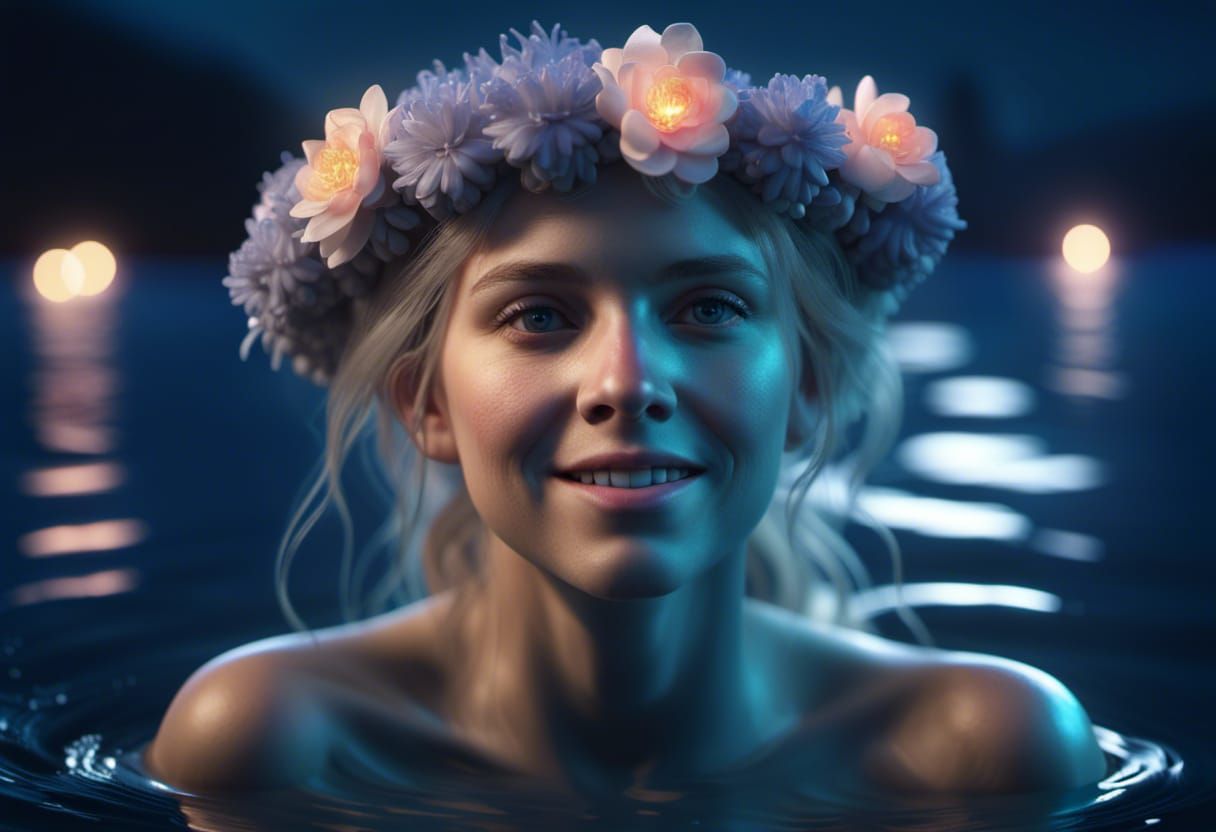 Norwegian Female Ghost with Flower Crown at Night