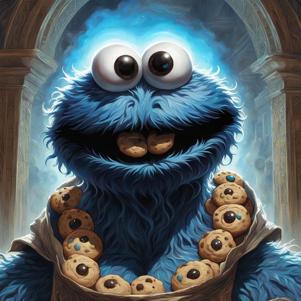 Cookie Monster Shamanic Poster Art in Digital Painting Style