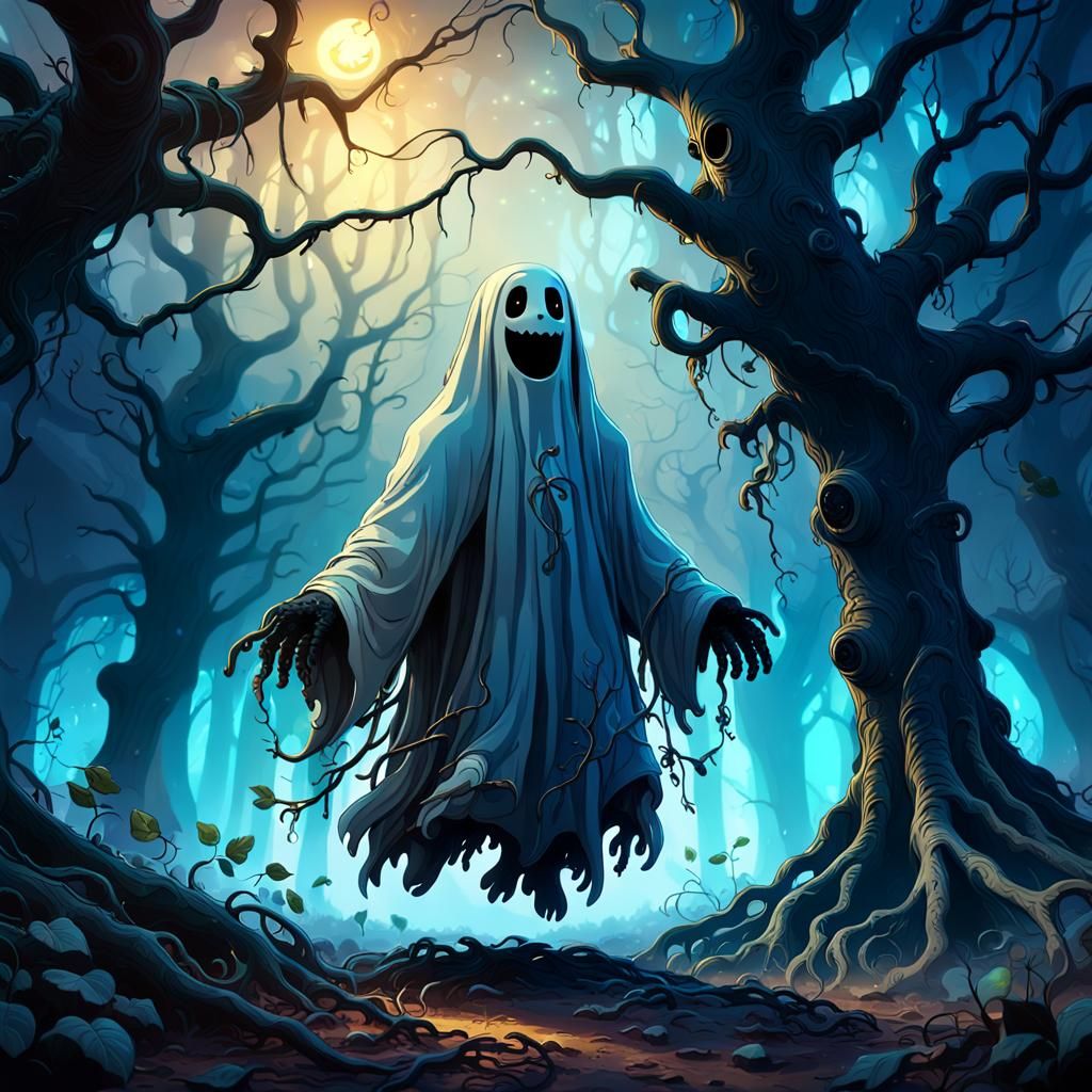 Enchanting Spooky Ghost in Mystical Forest