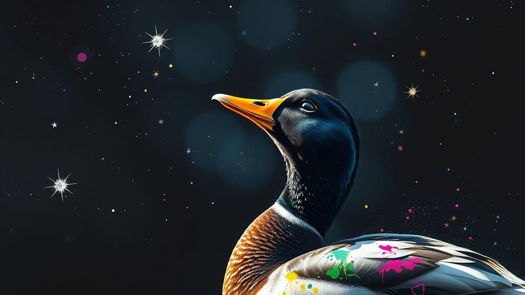 Duck Gazing at Night Sky in Airbrush Art