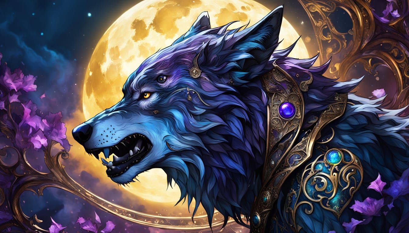 Gothic Elven Werewolf Howling at Moon in Dark Fantasy