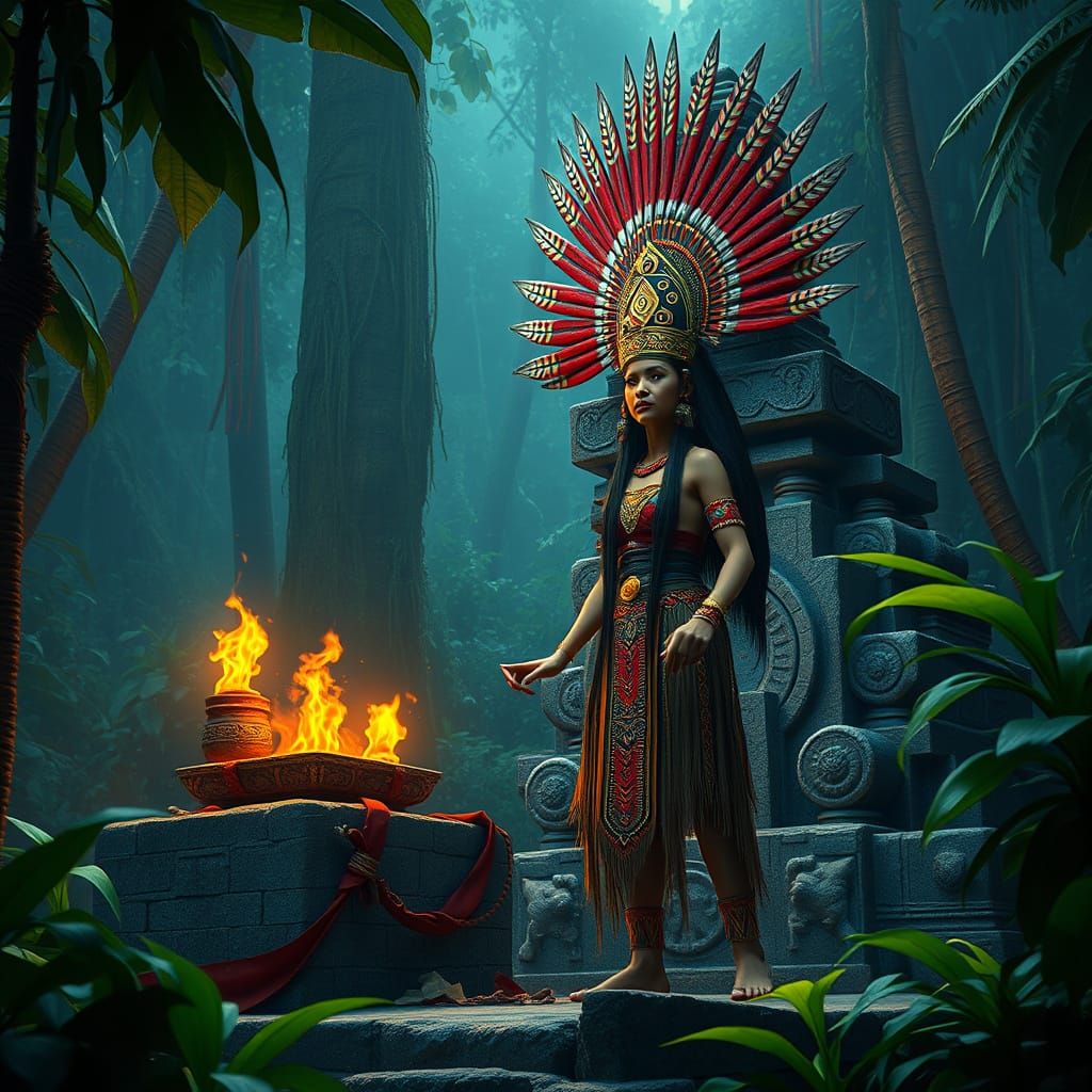 Mystical Jungle Priestess in Vibrant Colors