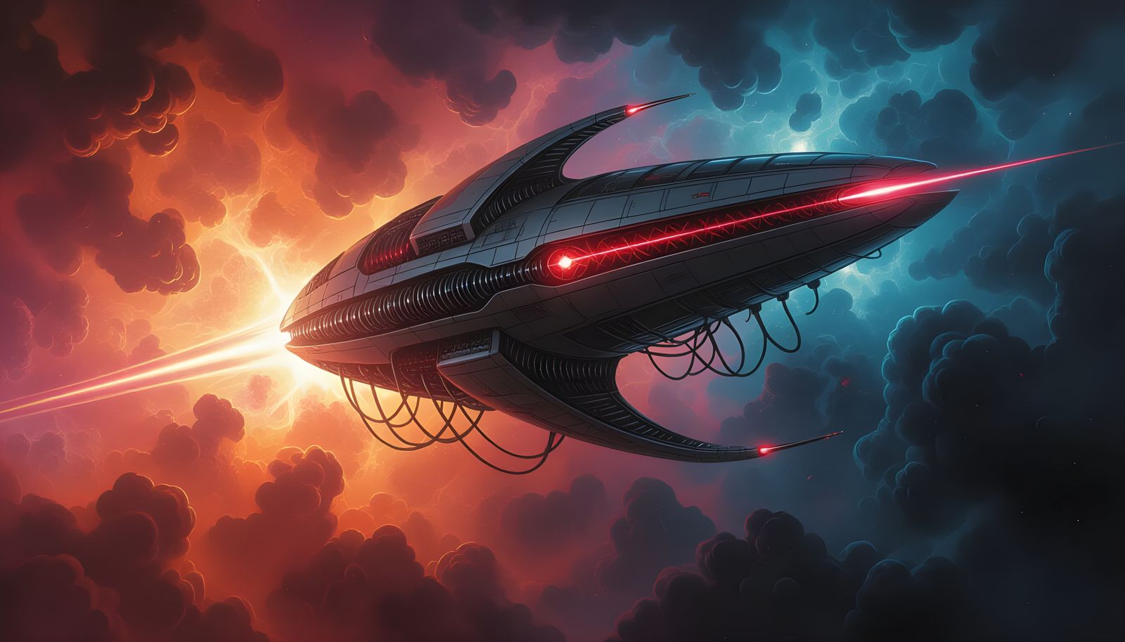 Alien Spacecraft Emerges from Nebula in Giger Style