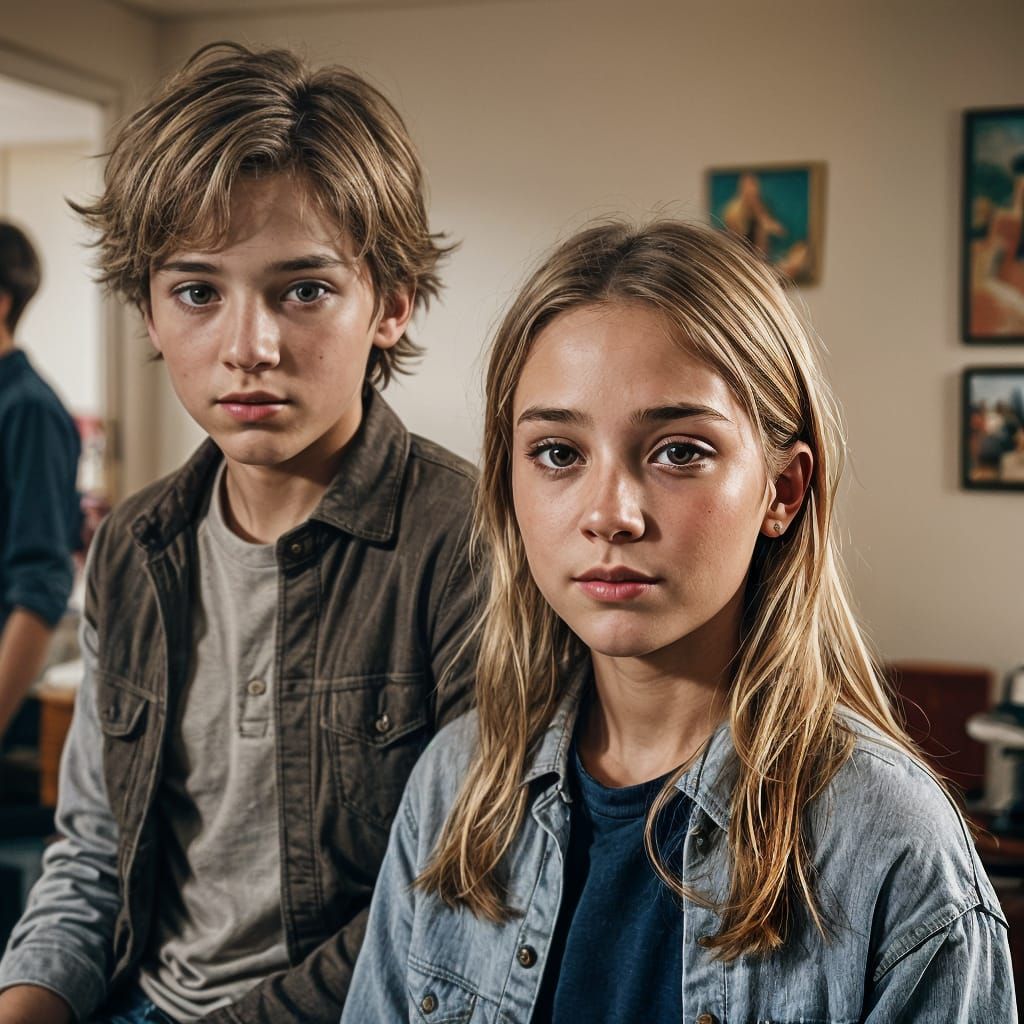 Young Boy and Girl Looking at Each Other