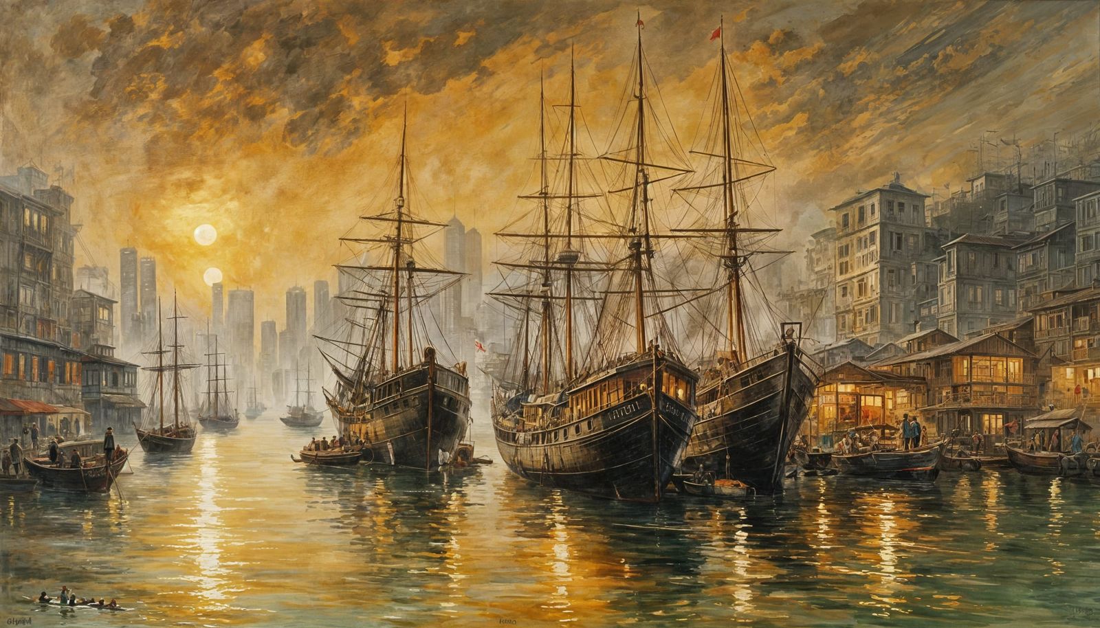 Hong Kong Harbour Scene in Impressionist Oil Painting
