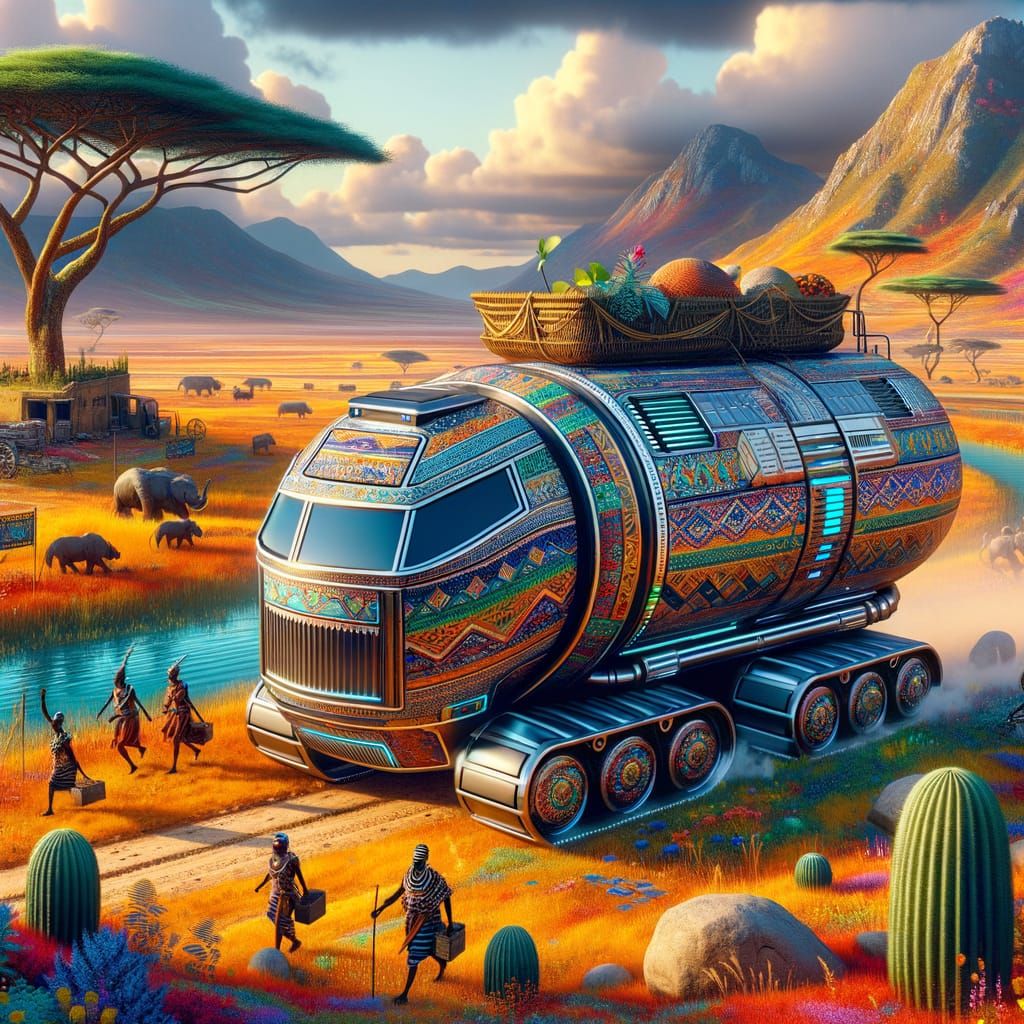 African Trade Caravan in Futuristic Armor