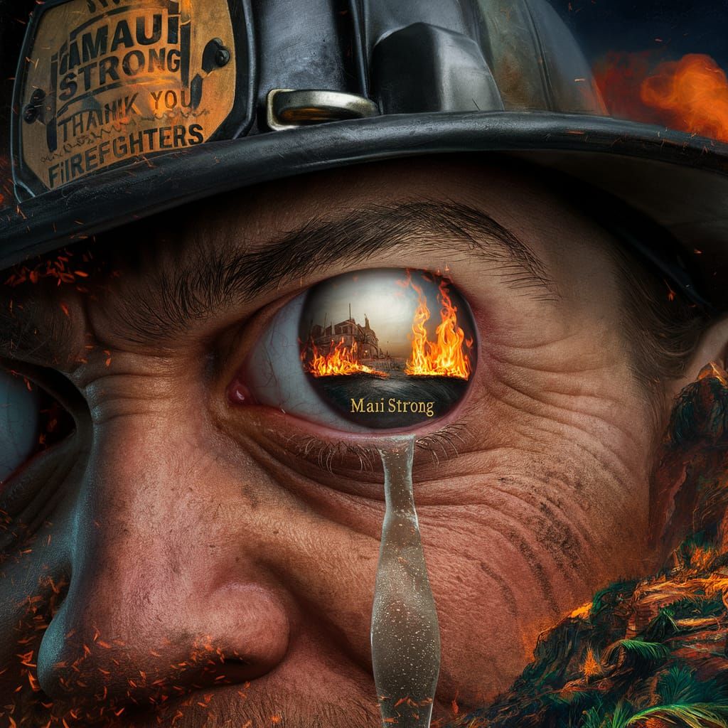 Firefighter's Eye Reflects Maui Fire in Detailed Macro