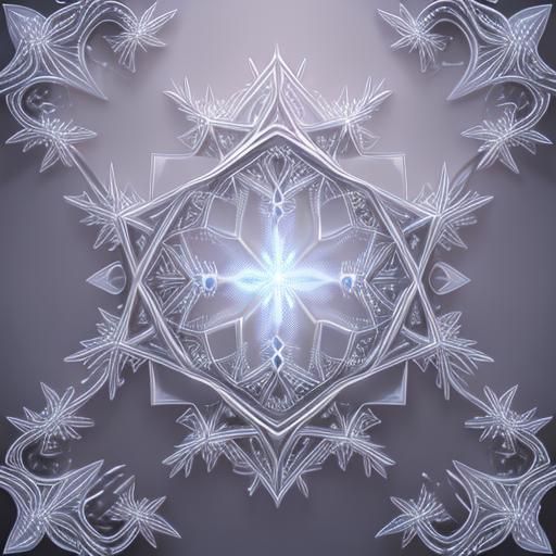 Bioluminescent Snowflake on Maple Leaf, Sci-Fi Style