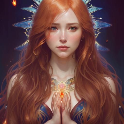 Maiden of Hidden Flame: Ethereal Digital Portrait