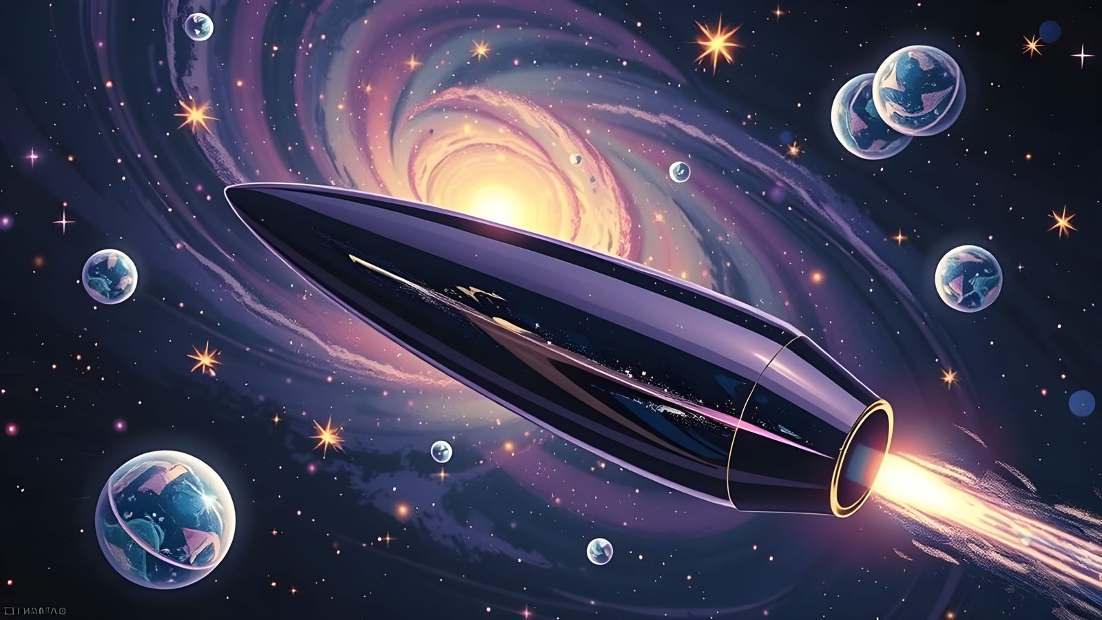 Resplendent Spaceship Races Through Impasto Cosmos