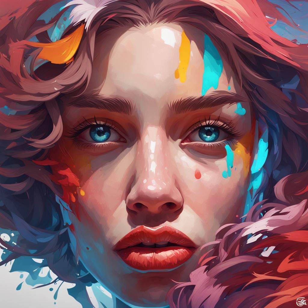 Detailed Lips Portrait in Art Nouveau Style