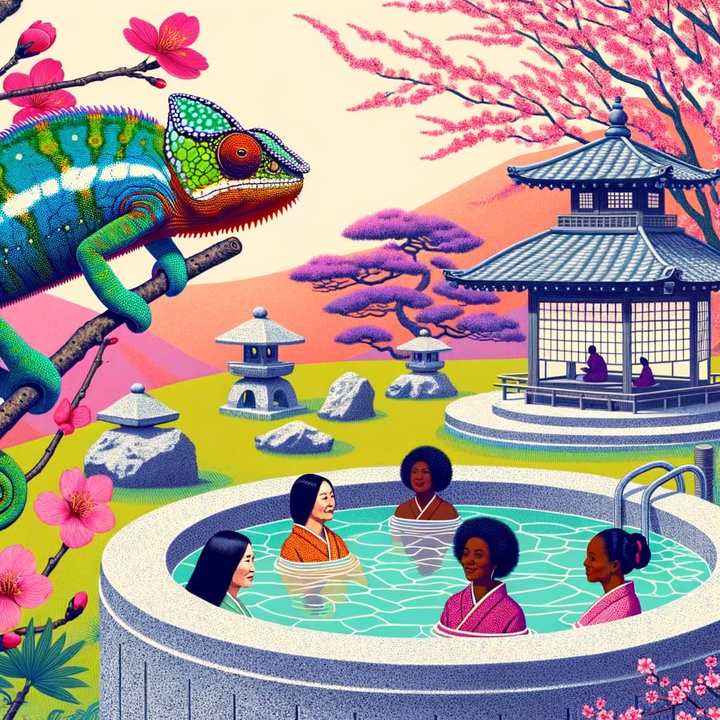 Chameleon in Japanese Garden Hot Bath
