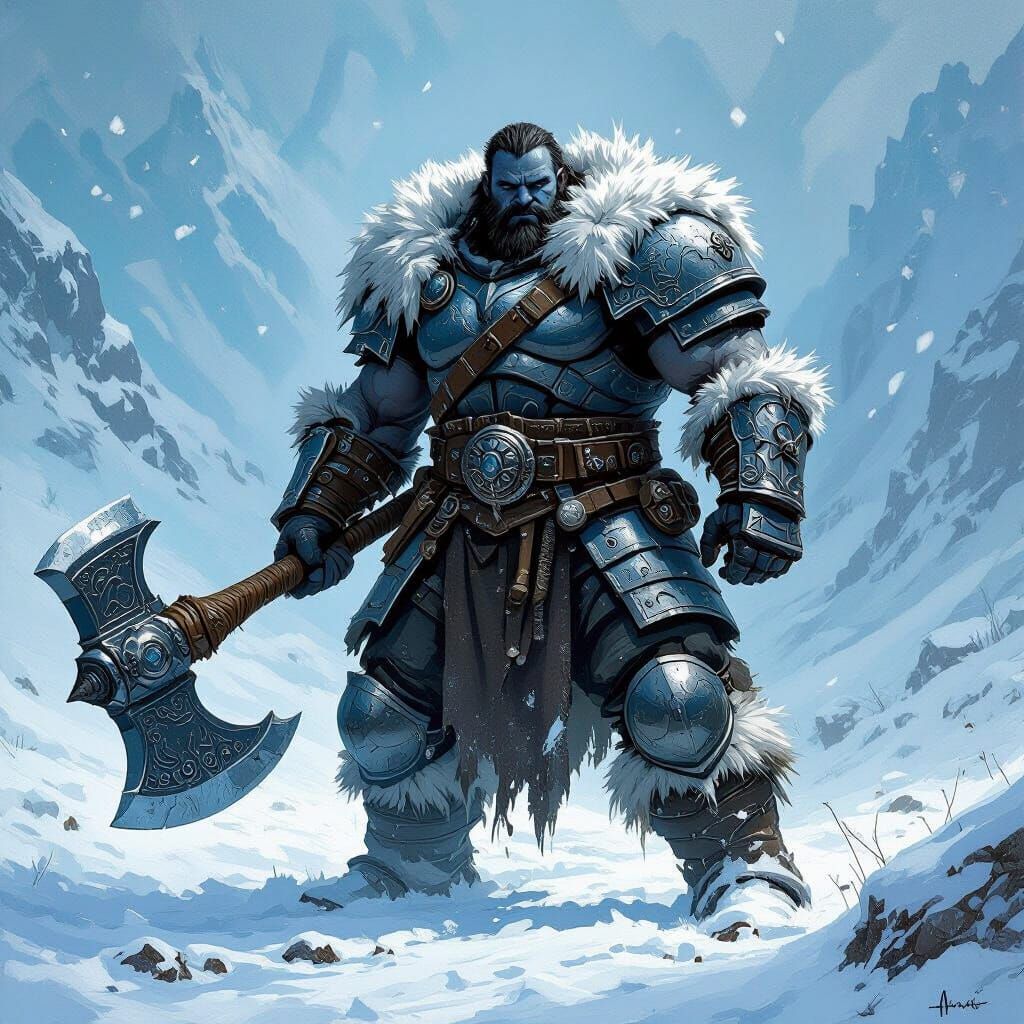 Icy Goliath Barbarian with Great Axe in Sci-Fi Style