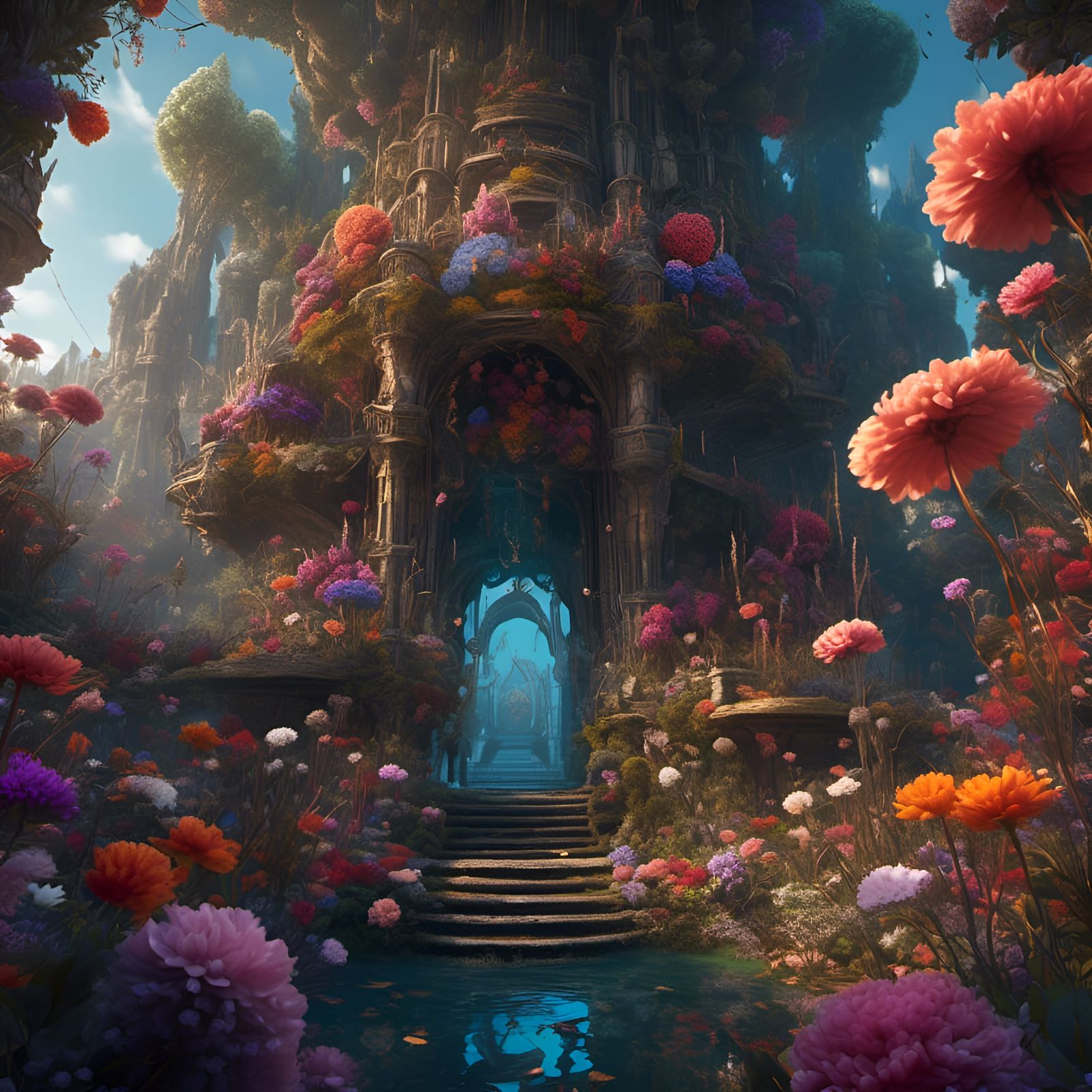 Detailed Flowers in Hyperreal Matte Painting
