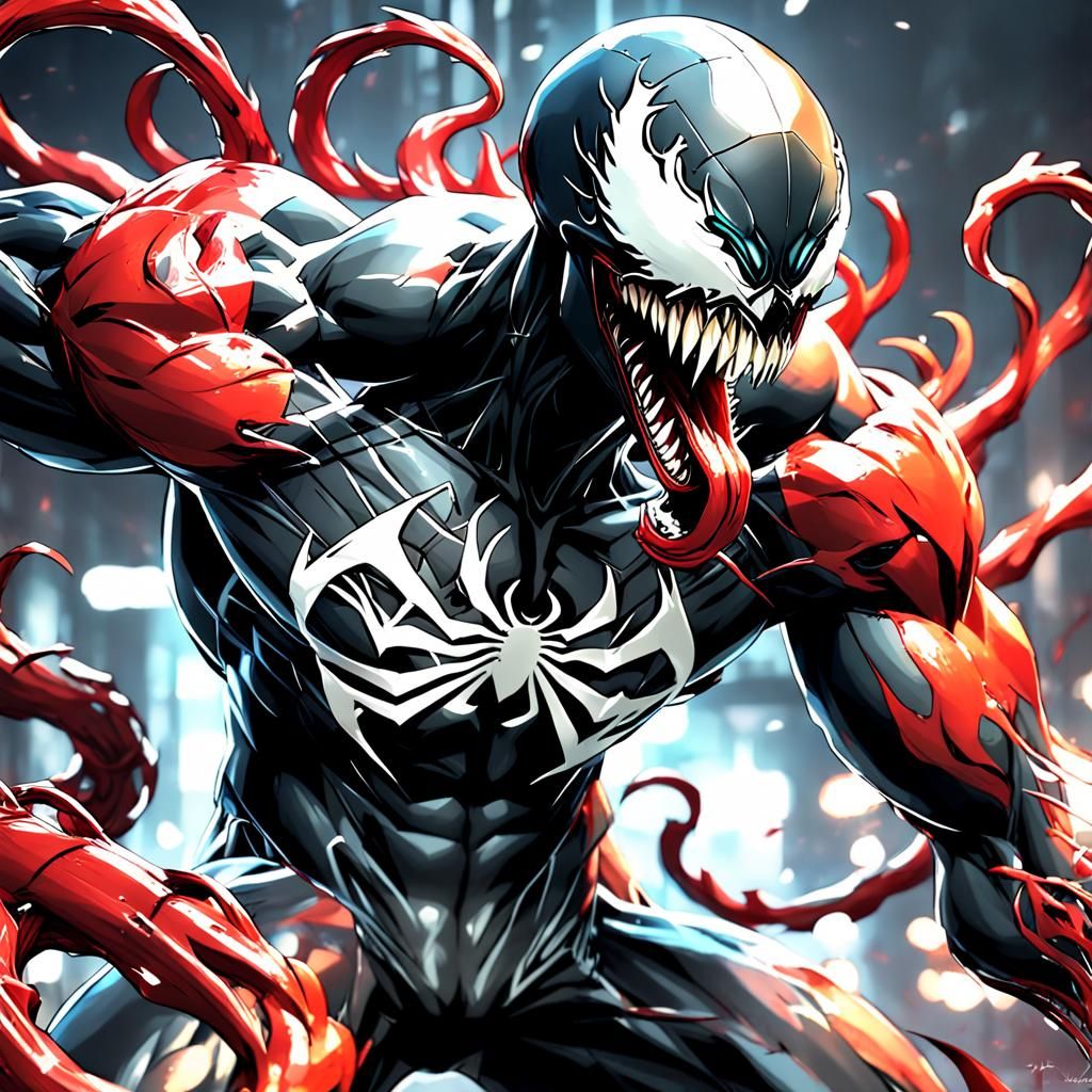 Venom and Carnage in 3D Anime Style