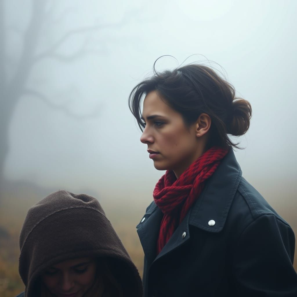 Mysterious Strangers Encounter in the Misty Dawn