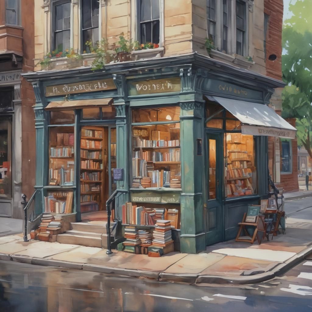 Elegant Bookstore Facade in Impressionist Style
