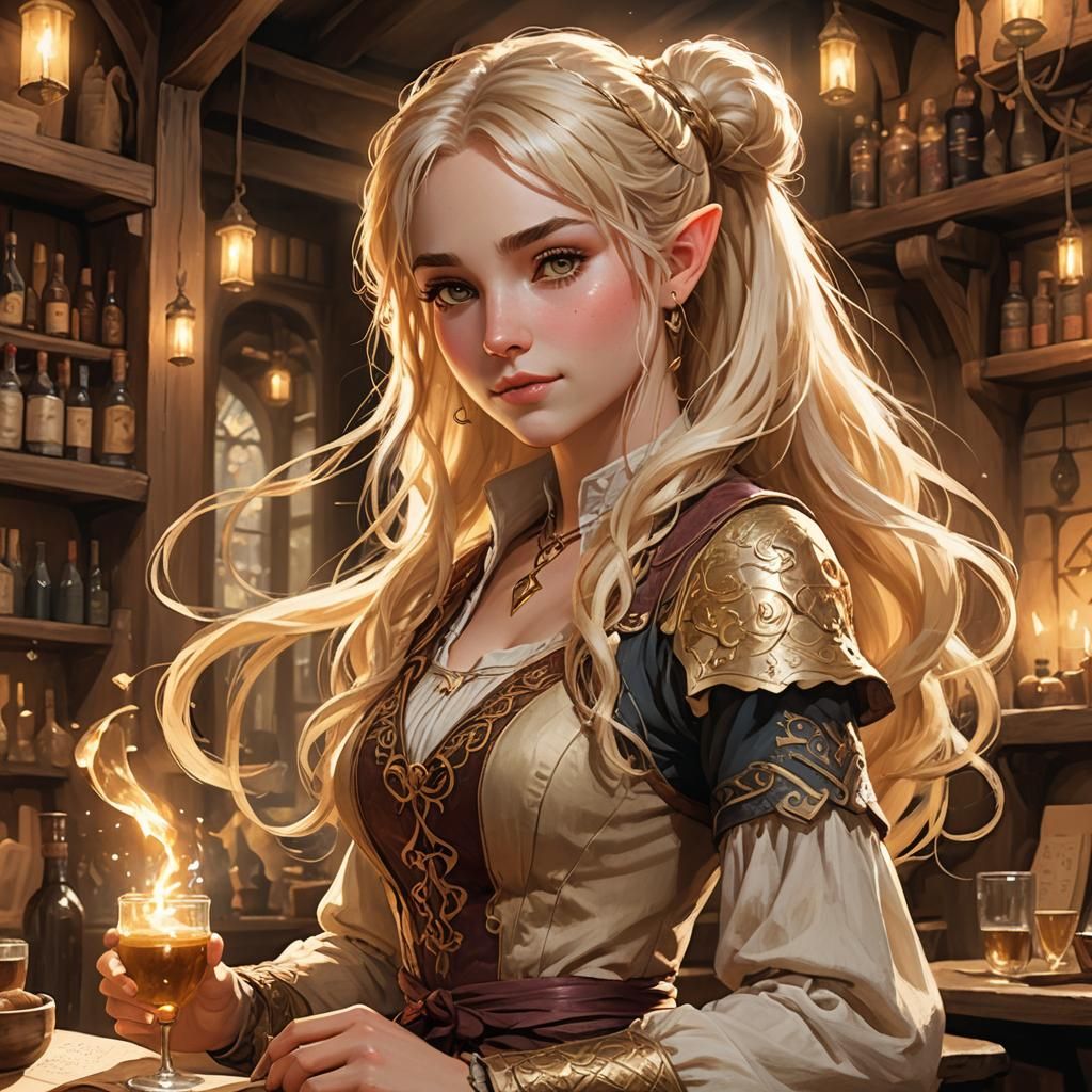 Enchanting Half-Elf Bard Casting Magic in Tavern