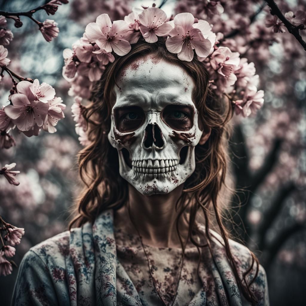 Floral Skull Portrait in Natural Light