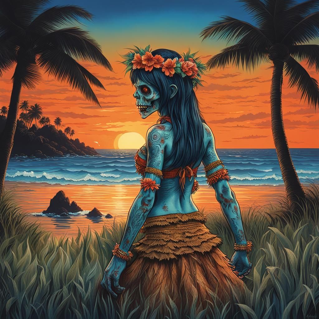 Zombie Hula Dancer at Sunset