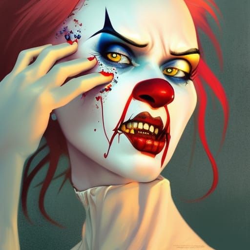 Scary Beautiful Clown Portrait in Art Nouveau Style