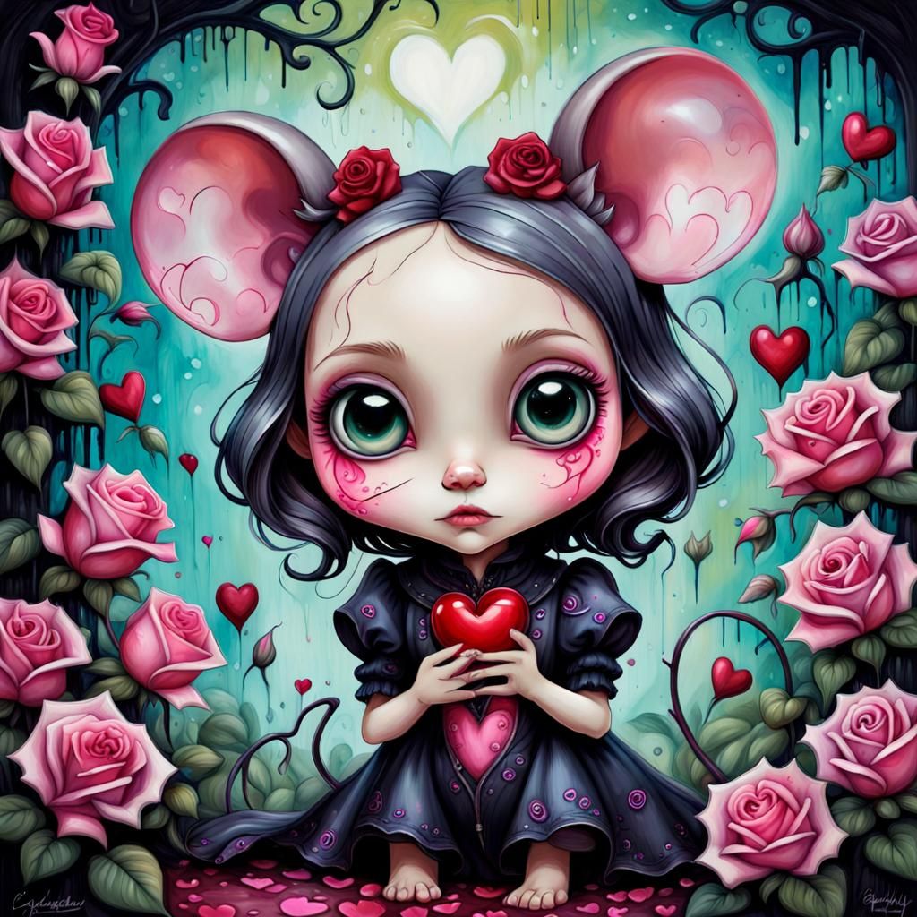 Mouse Darkling in a Garden of Hearts