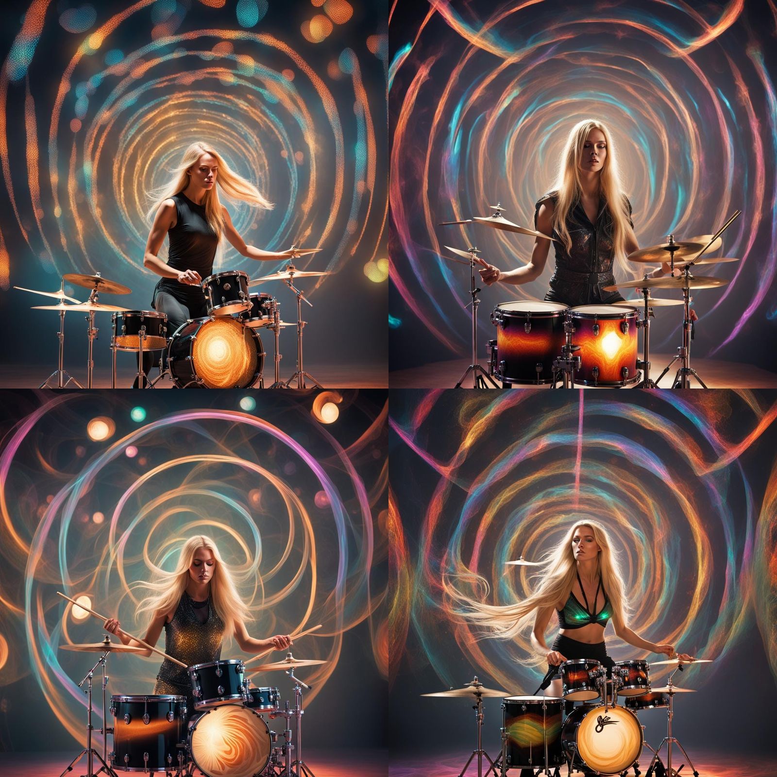 Female Drummer in Psychedelic Surrealism