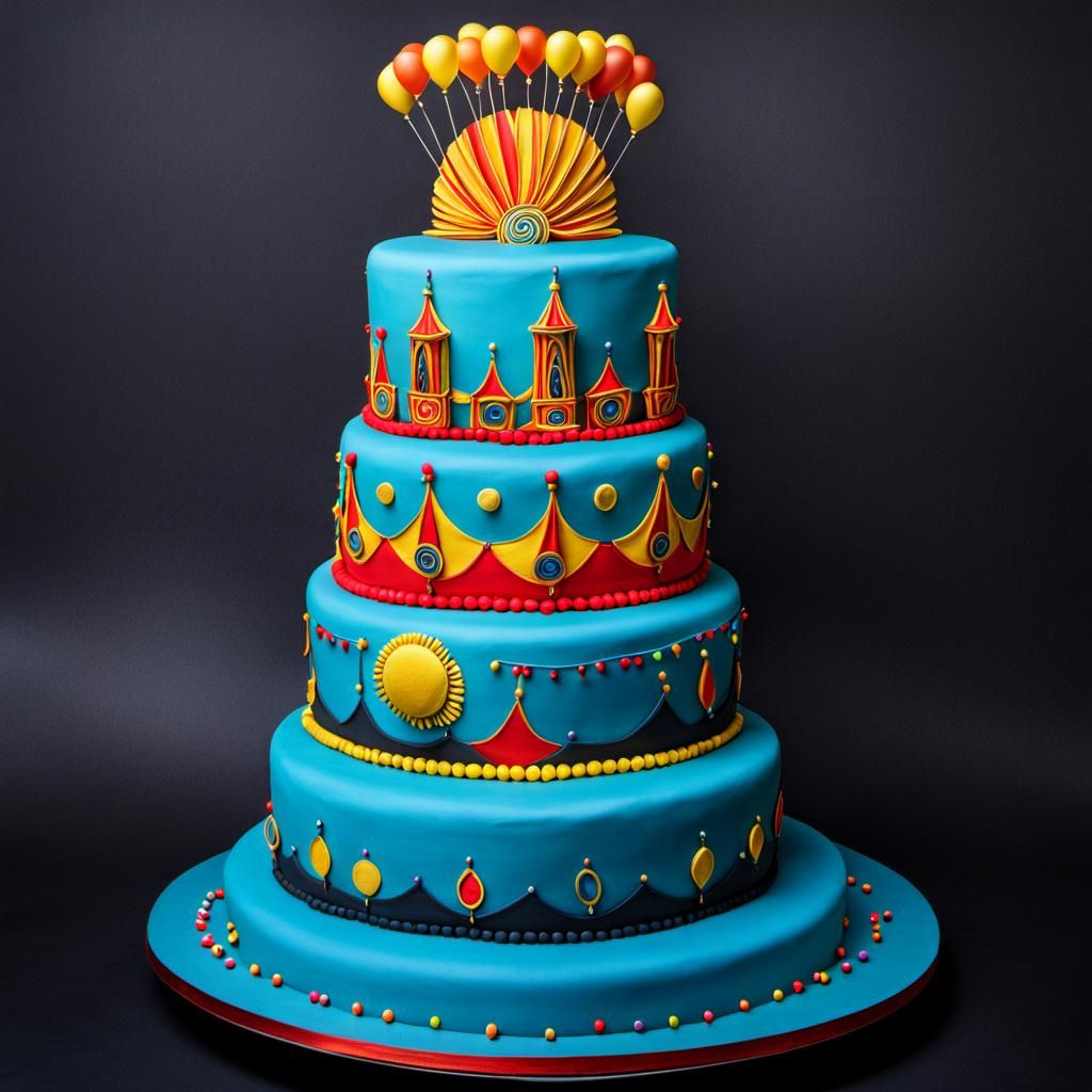 Hyperrealistic Cirque du Soleil Cake with Balloons