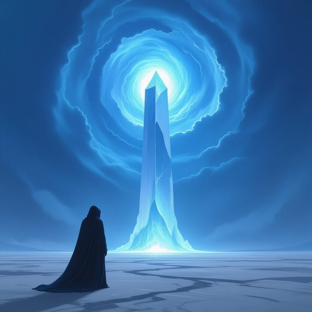 Cosmic Landscape with Crystal Structure and Lone Figure