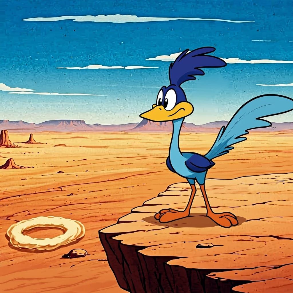 Road Runner Perched on Desert Cliff, Animation Art