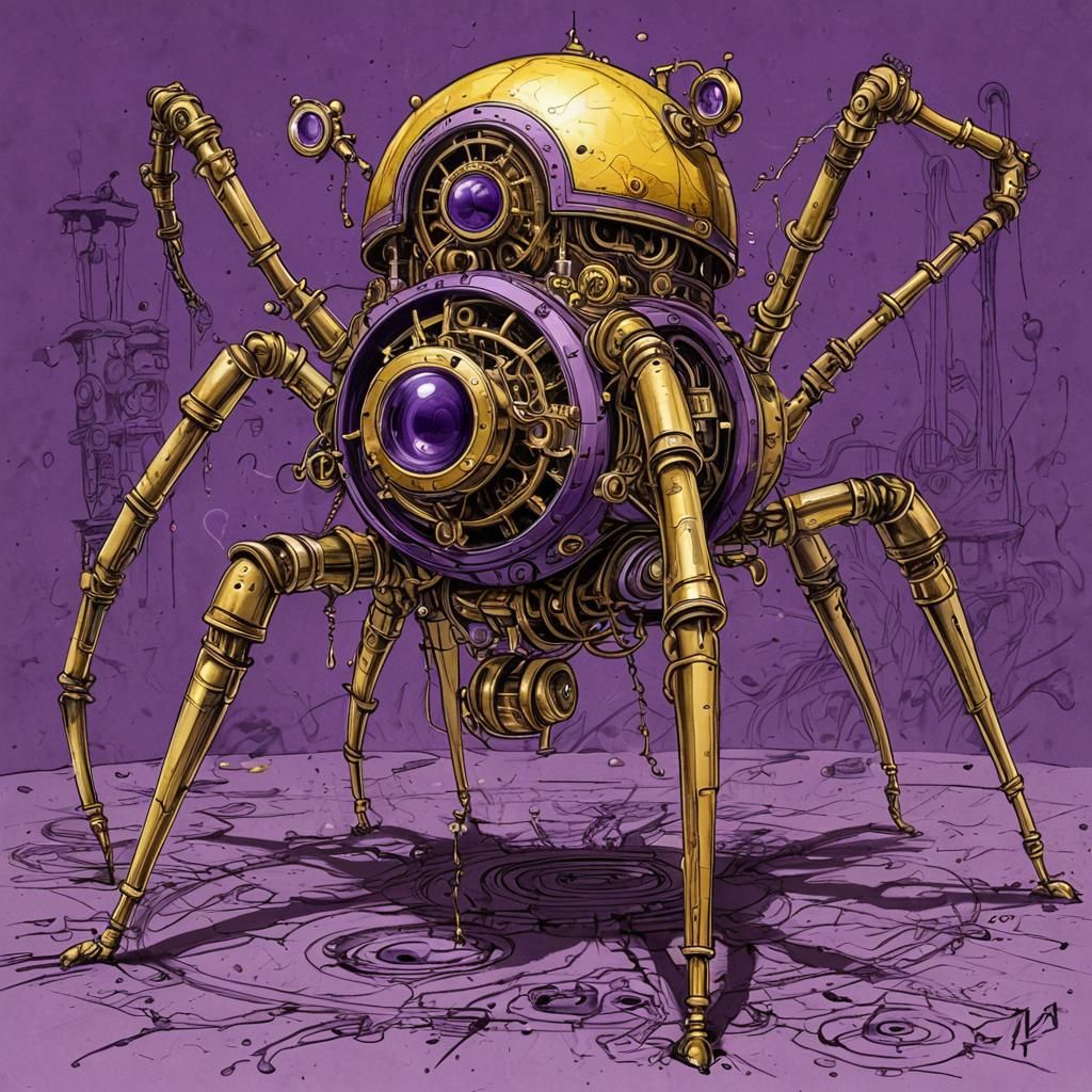 Steampunk Spider Automaton Sketch in Fantasy Style