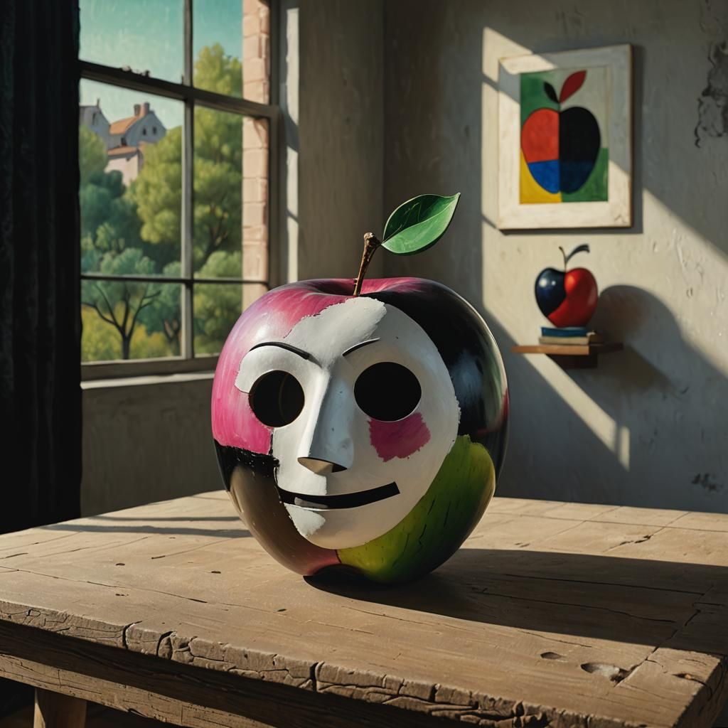 Surreal Apples with Masks: Miró and Klee Style