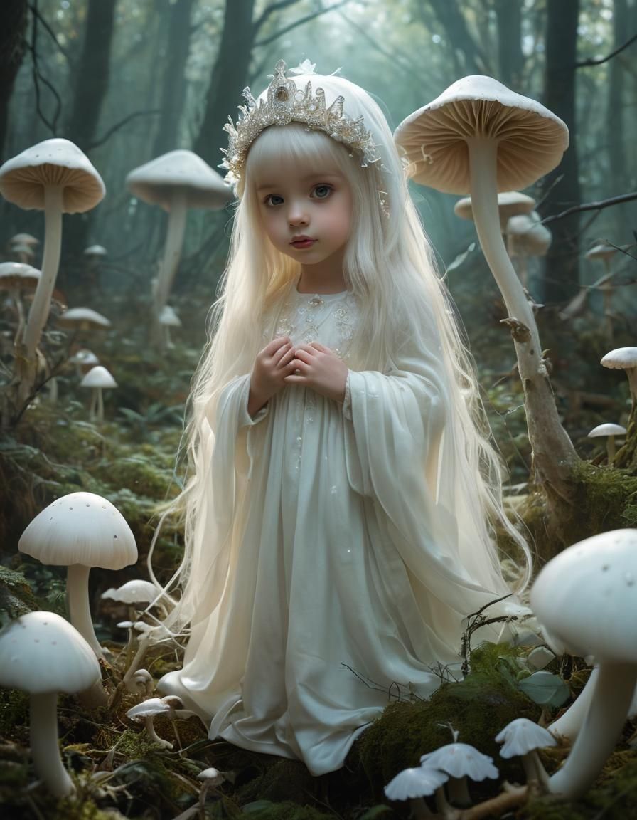 Ethereal Ghost Princess in Fantasy Mushroom Forest