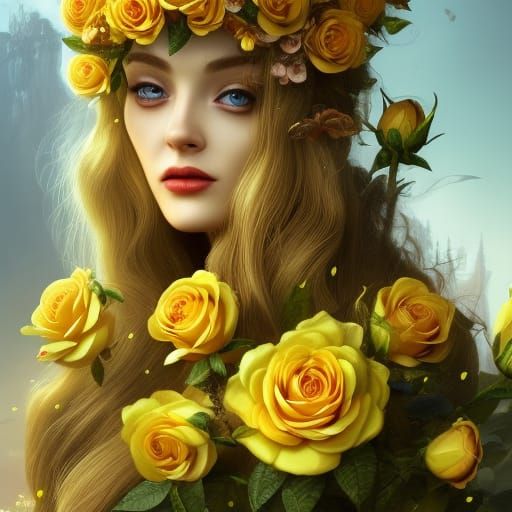 Woman with Yellow Roses: Fantasy Art