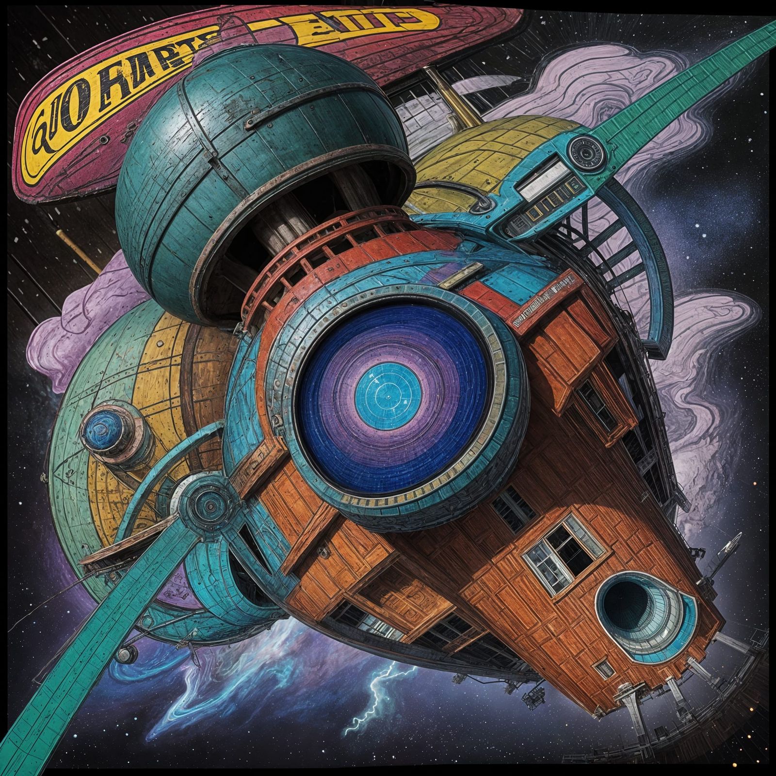 Psychedelic Spacecraft in Cosmic Dreamscape