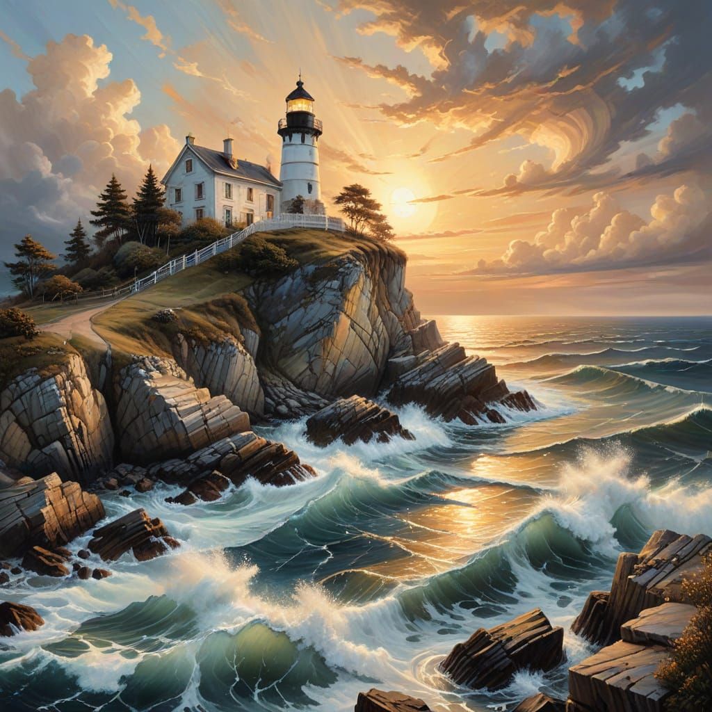 Baroque Lighthouse at Dusk: A Masterpiece of Architectural R...
