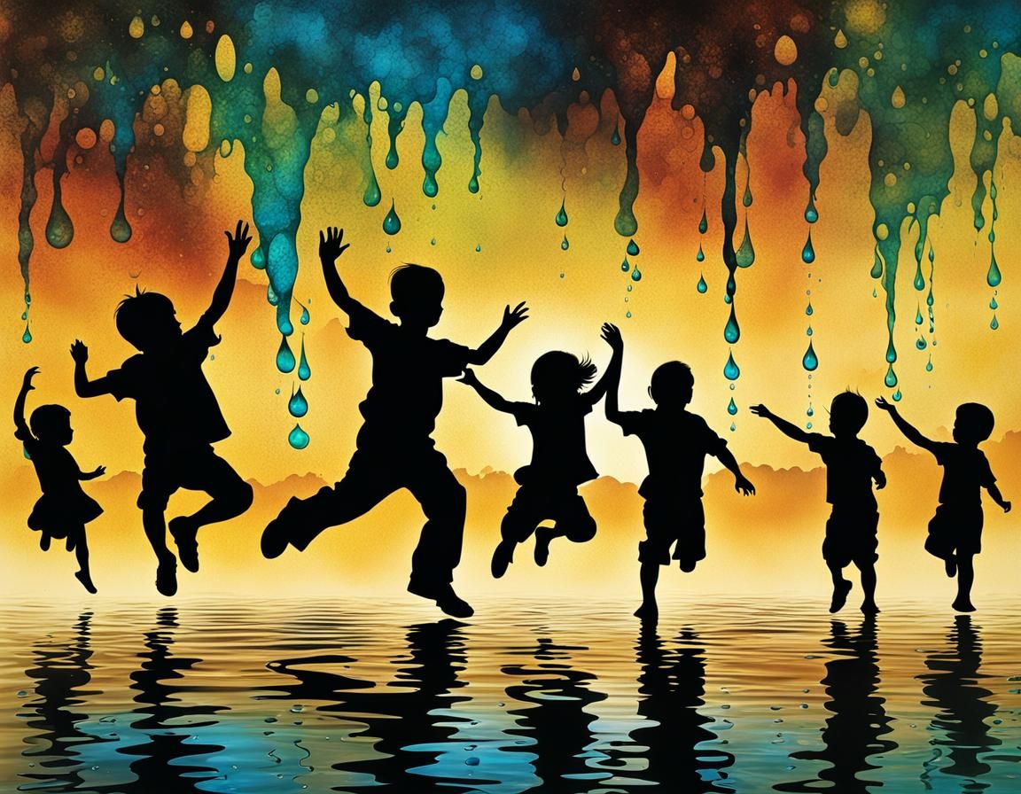 Kids Dancing Silhouettes: Surreal Alcohol Ink Art