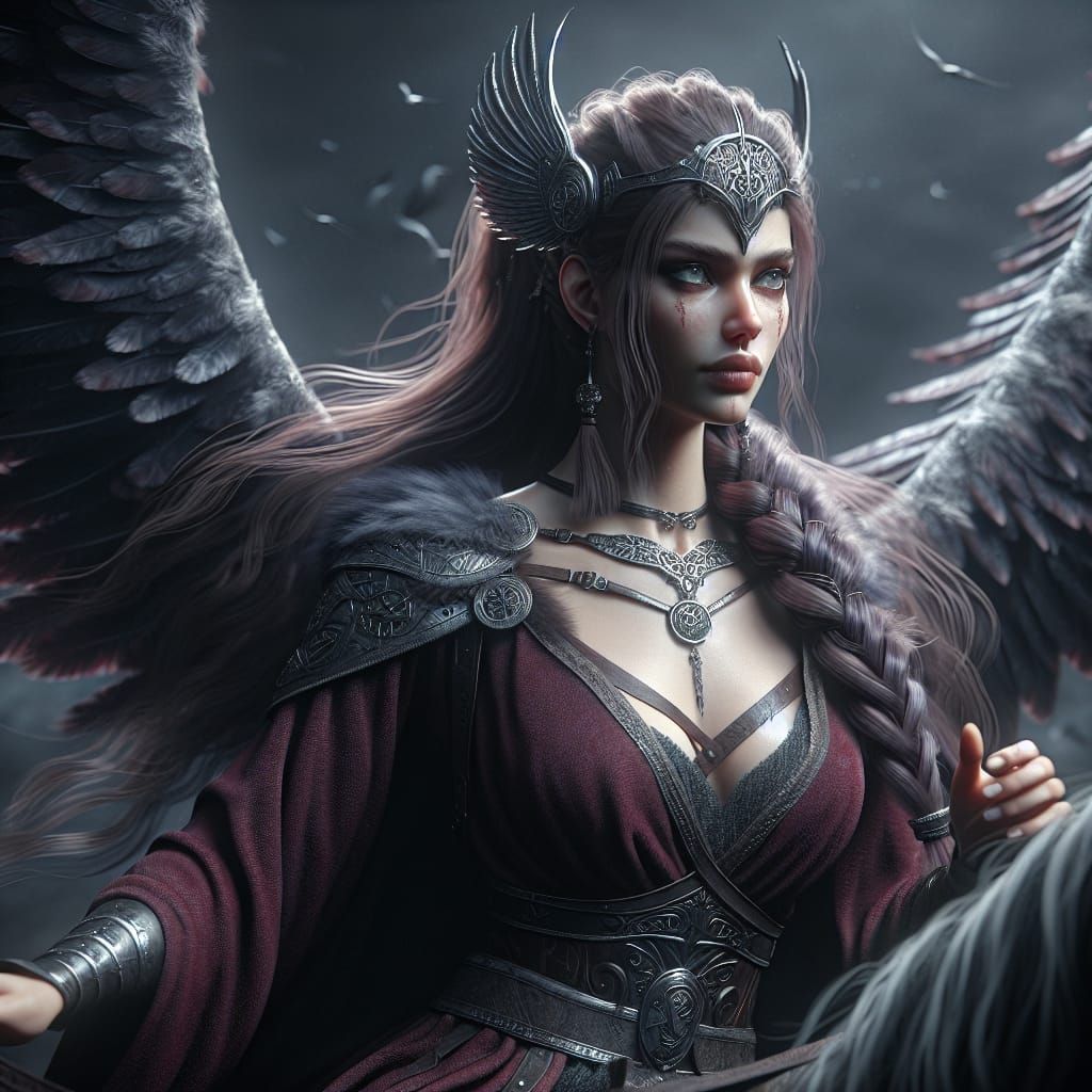 Valkyrie on Winged Steed: Dark Fantasy Art