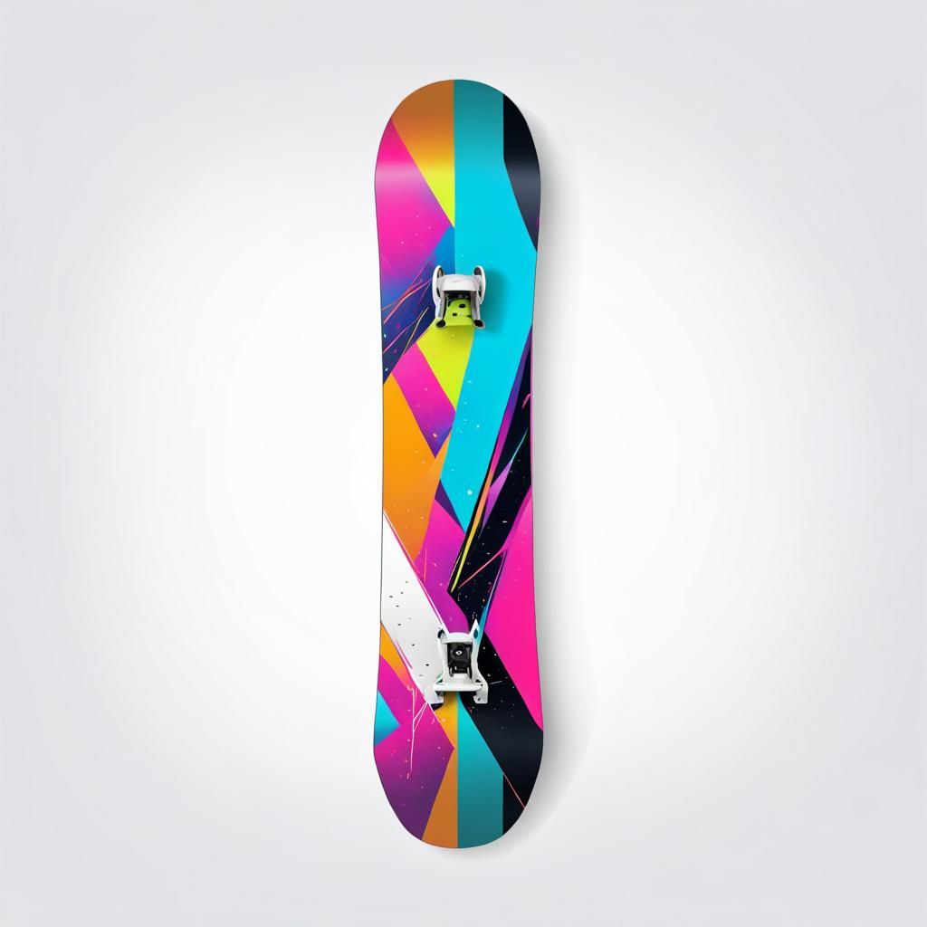 Neon Snowboard on White: Abstract Art in Detail