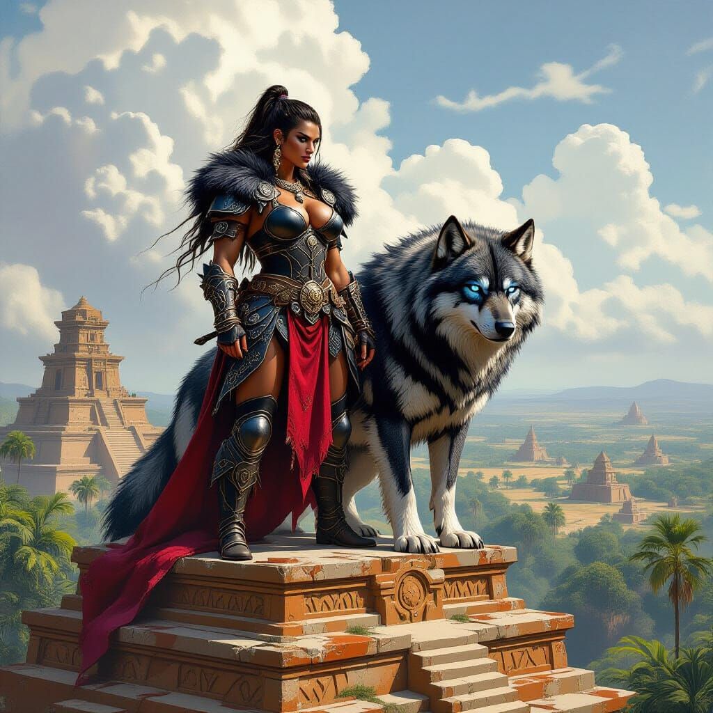 Barbarian Warrior in Lost Jungle City, Dark Fantasy Art