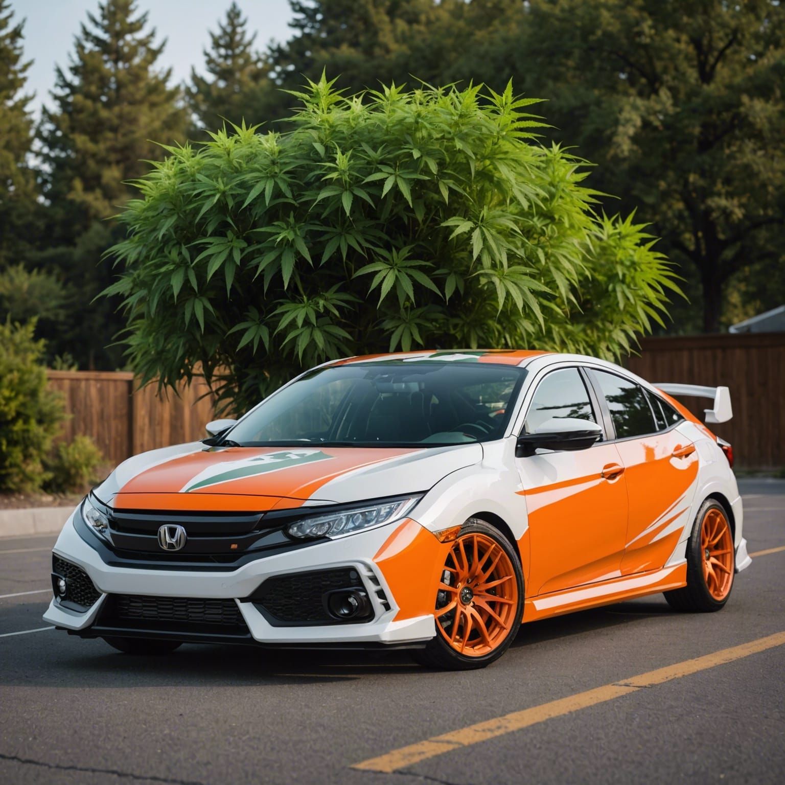 Marijuana Themed Orange and White Honda Civic