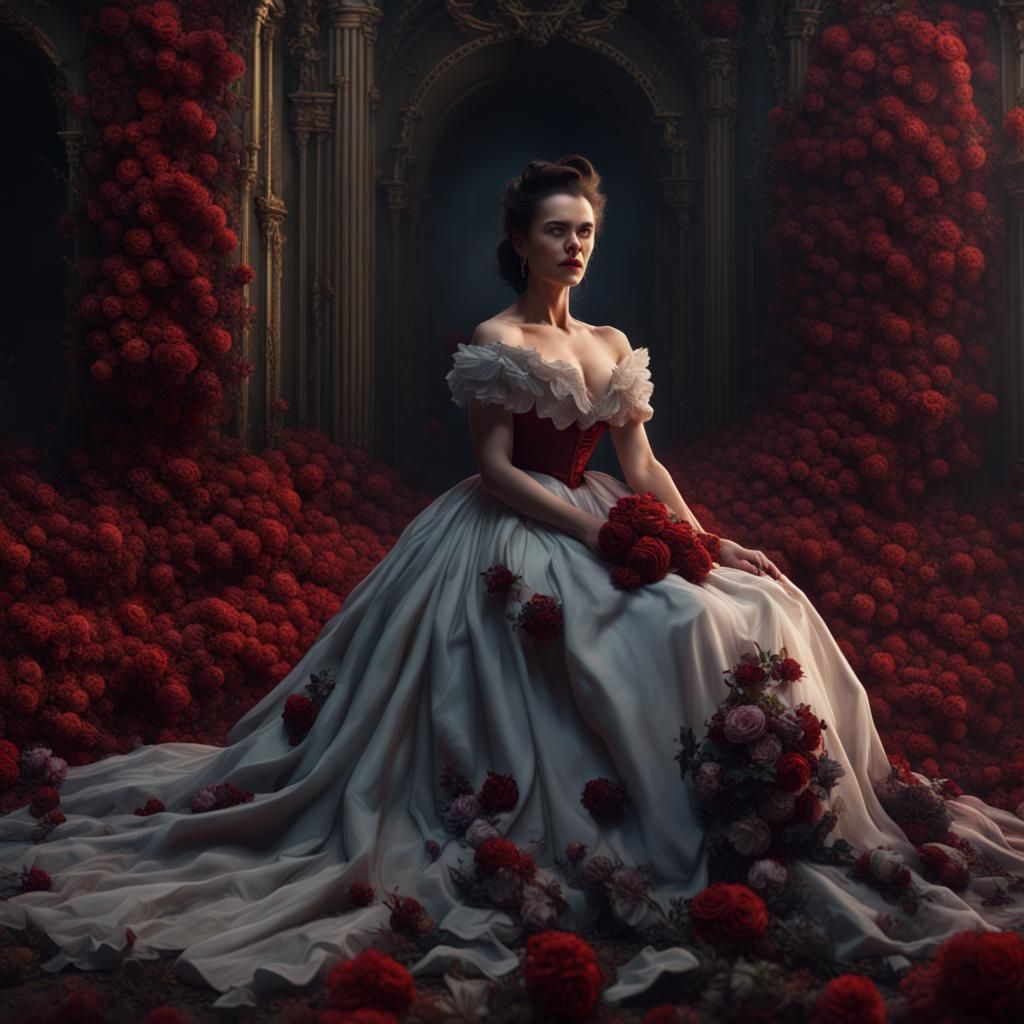 Hyperrealistic Scarlett O'Hara with Dead Flowers