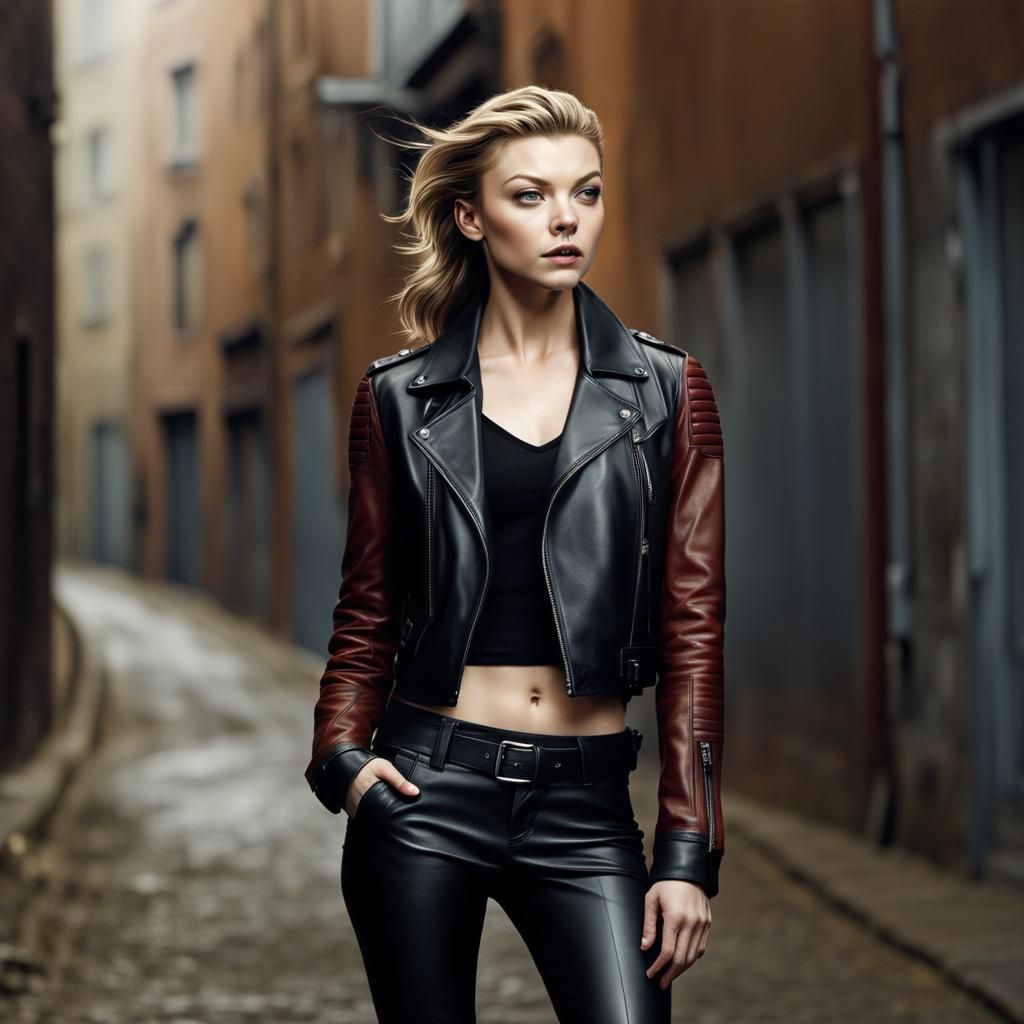 Ultrarealistic Portrait of Natalie Dormer in Leather