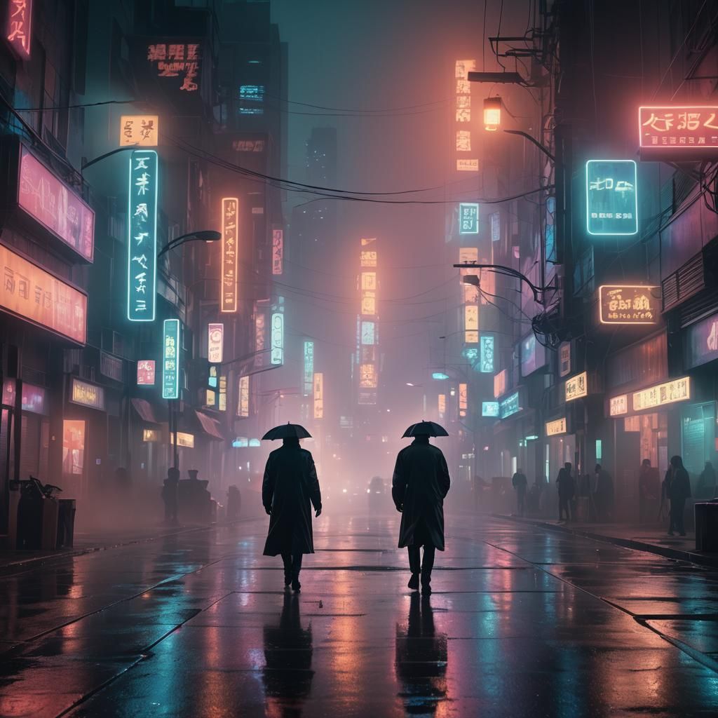 Futuristic Cityscape at Night in Cyberpunk Style