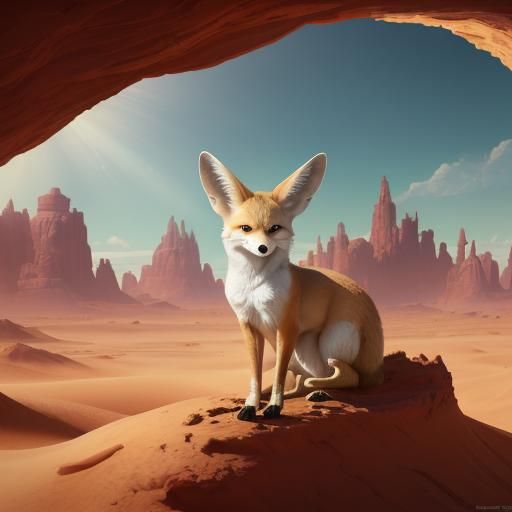 Fennec Fox in Colorful Desert Oil Painting