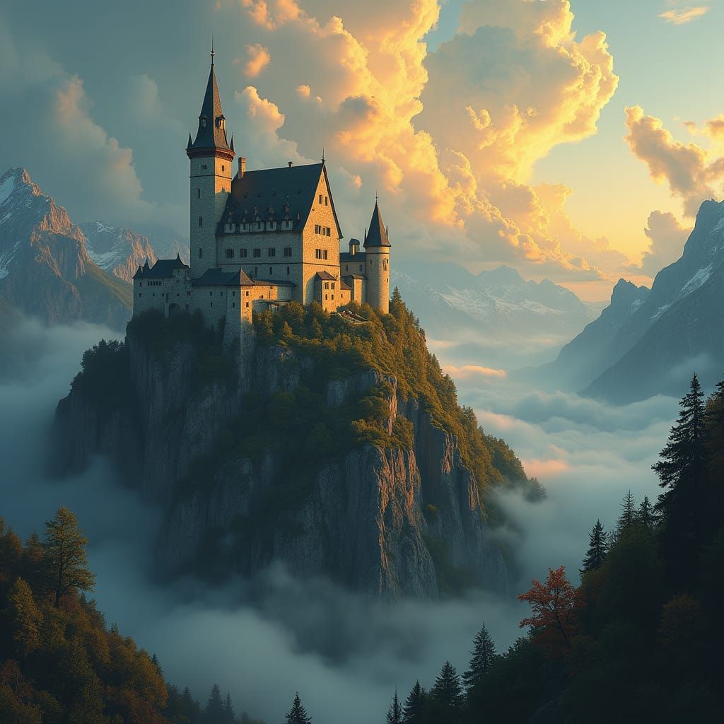 Majestic Castle on Hilltop in Romantic Style