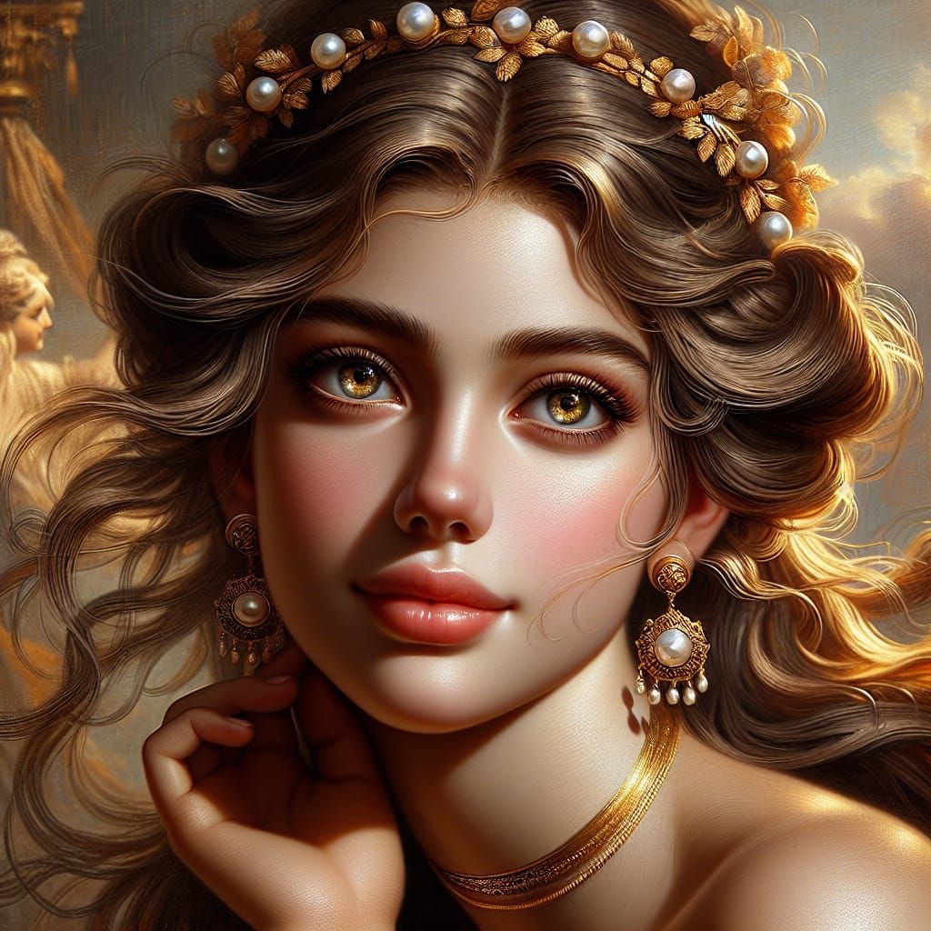 Radiant Grecian Maiden Portrait in Romantic Style